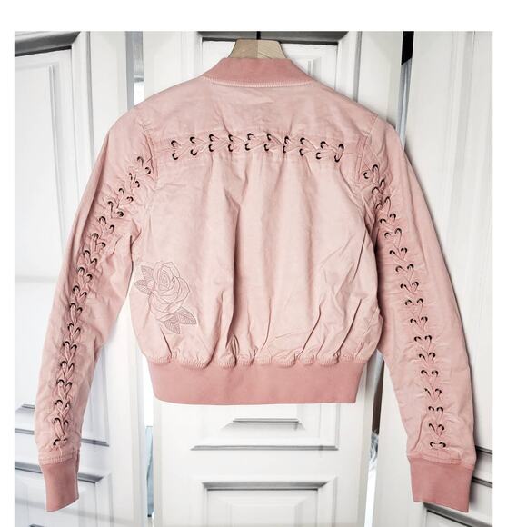 NWT Affliction Salmon Pink Lace Up Bomber Jacket - Medium - Picture 6 of 12